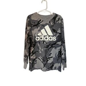 Adidas Boys Long Sleeve crew neck tee gray camo size 7